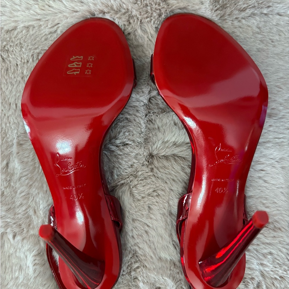 Christian Louboutin Red Patent Slingback Heels - Picture 3 of 4